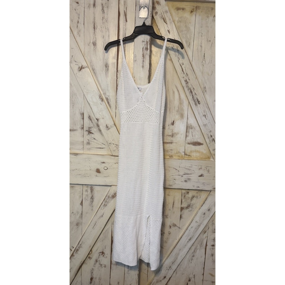 BEBE Crochet Midi‎ Slit White V-Neck Dress Size Medium New